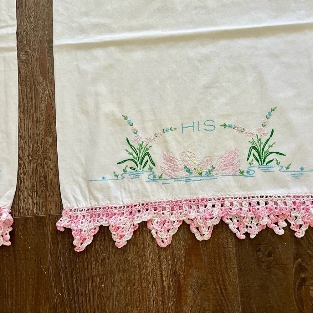 Embroidered White Pillow with Pink Accents 20/25 inches